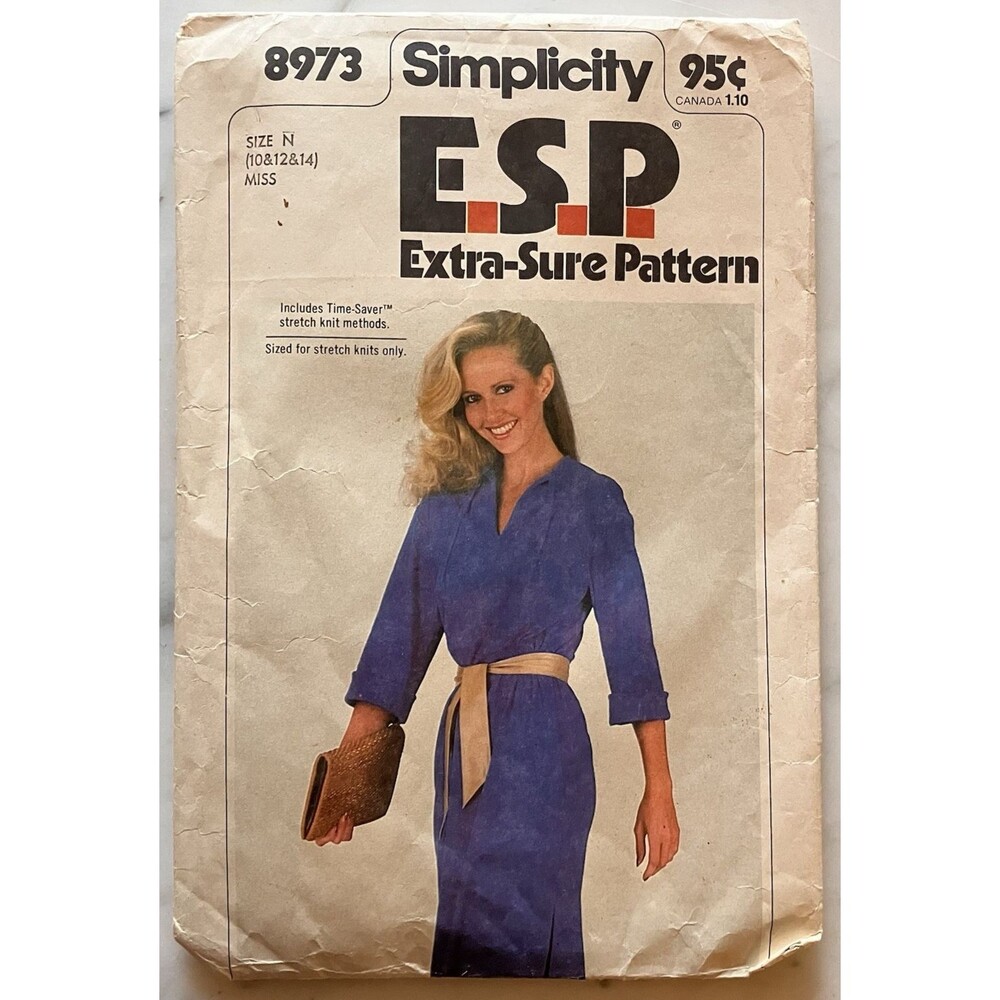 Simplicity Sewing Pattern 8973 Women's Pullover Dress Sz‎ 10-12-14 Vintage 9939